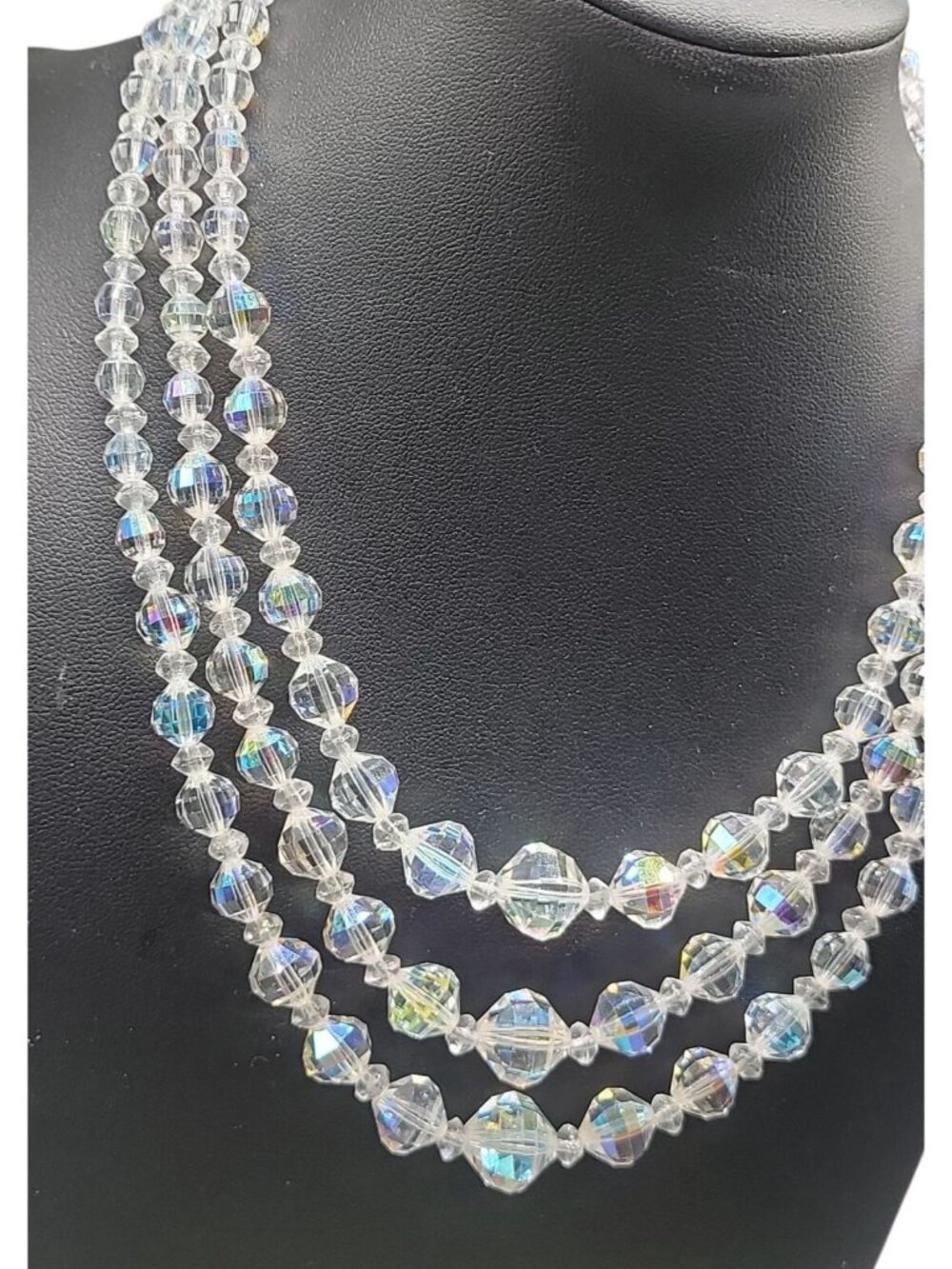 Multistrand Aurora Borealis Choker Necklace Glass Graduated 16" Beaded Chain - Picture 3 of 13